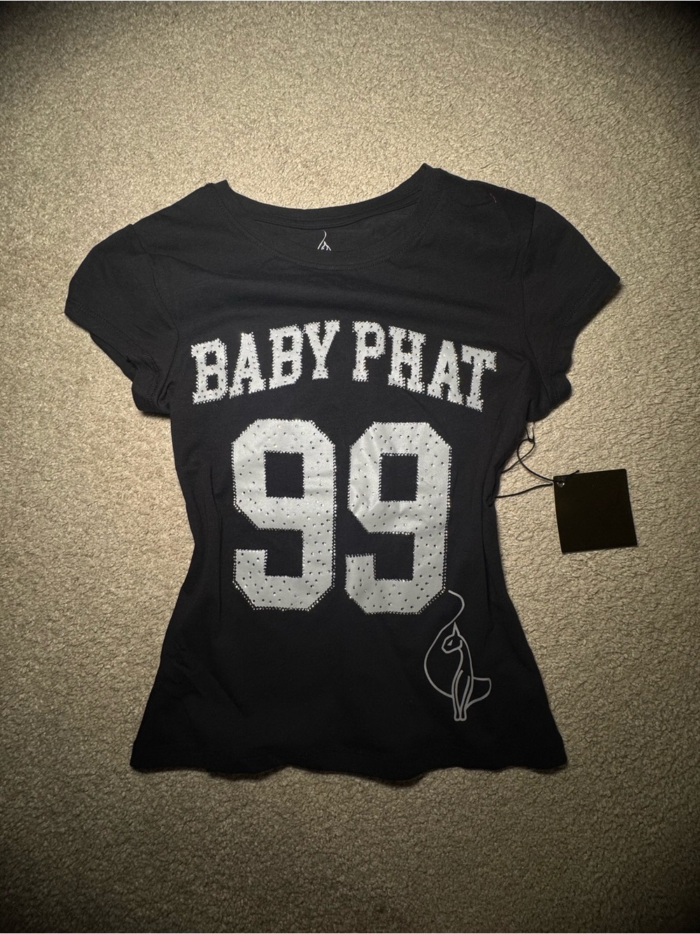 Baby Phat Black Junior Y2K Tee with White '99' Silver Studded